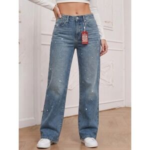 NEW Lucky Brand Lengend The Baggy High Rise Wide Paint Splatter Jean Womens 4/27